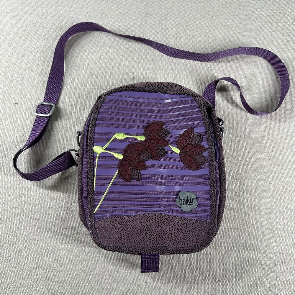 Haiku by Sharon Eisenhauer Crossbody Bag Floral Embroidery Buckle Satchel Purple